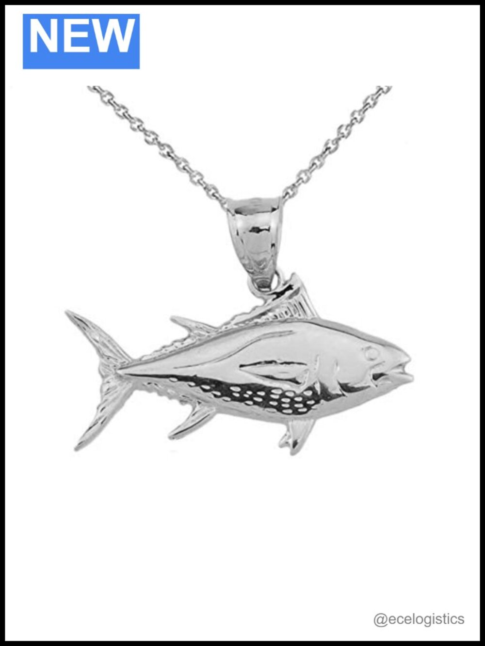Sterling Silver Yellowfin Tuna Fish Charm Pendant Necklace